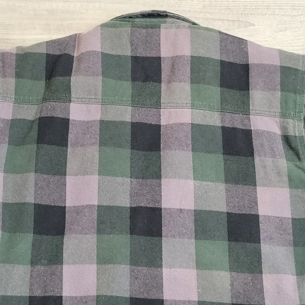 Berne Flannel Shirt Jacket Mens XL Tall Green Plaid Quilted Lining Insulated
